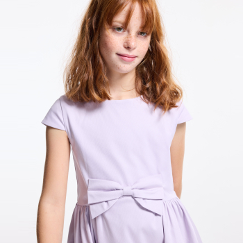 فستان أنيق مزين بربطة، باللون البنفسجي للفتيات الصغيرات